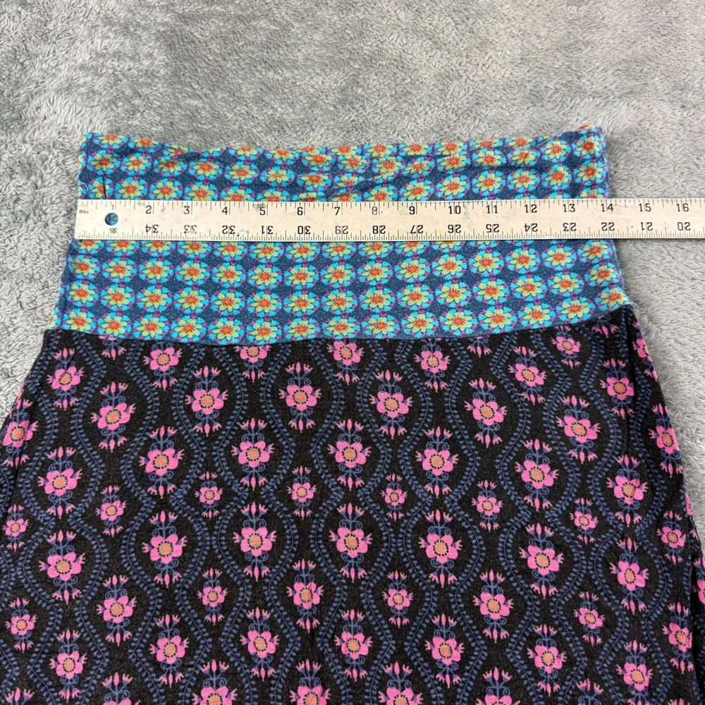 Natural Life Floral Maxi Skirt Black Pink Boho Fold Over Waist Stretch Medium
